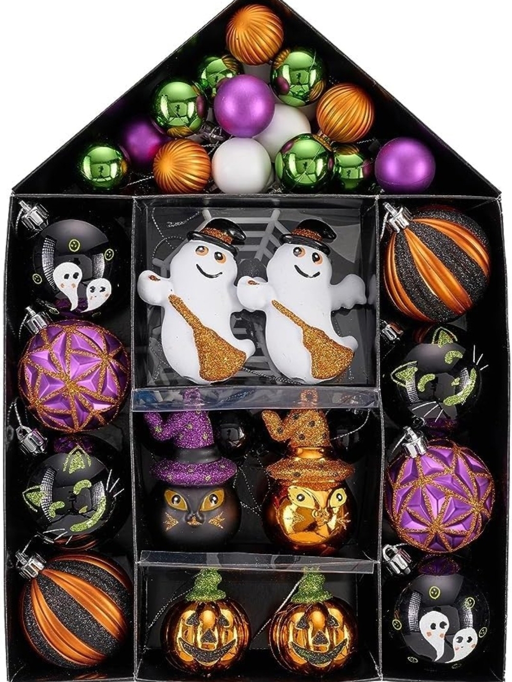 Halloween Glass Ornament Set - Purple, Orange, Green, Black, White